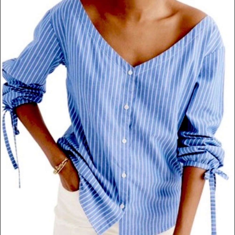 Madewell Button Up Baby Blue and White Striped Oxford Blouse XS Nautical Top
